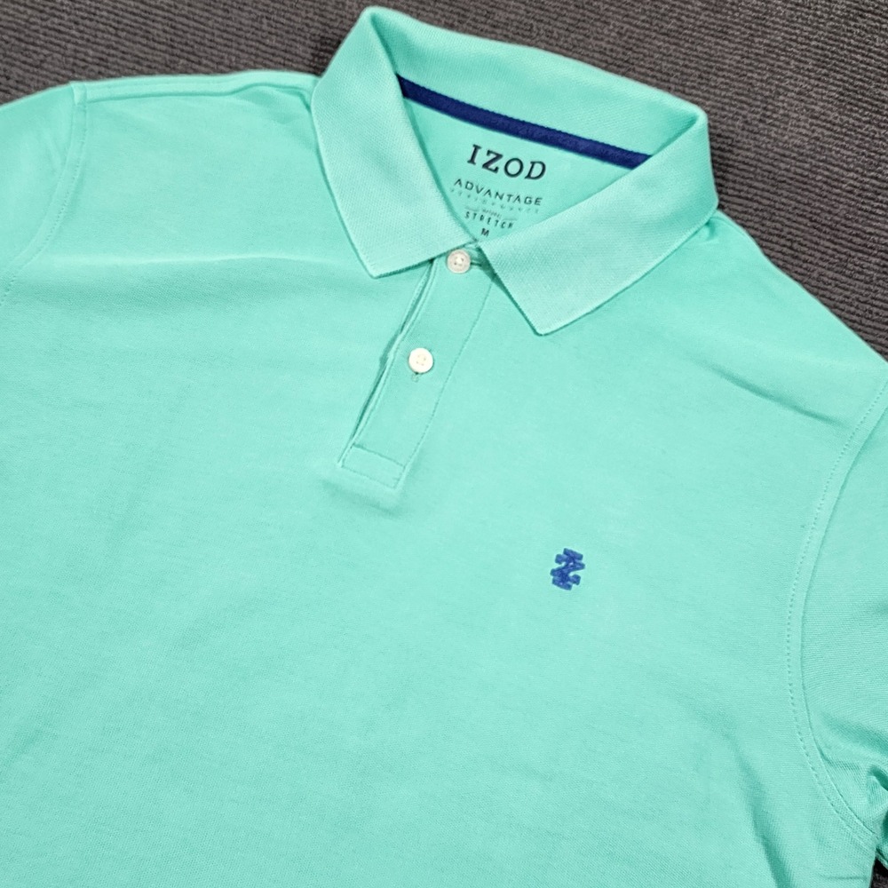 IZOD Polo Shirt Mens Medium Green Advantage Performance Stretch Short Sleeve